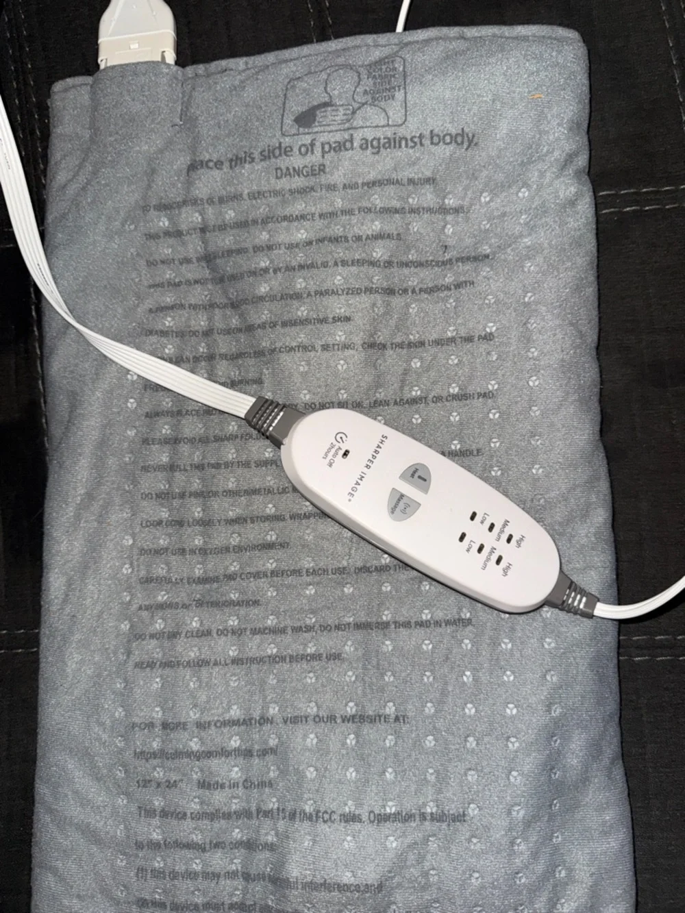 Sharper Image Gray Electric Heating Pad